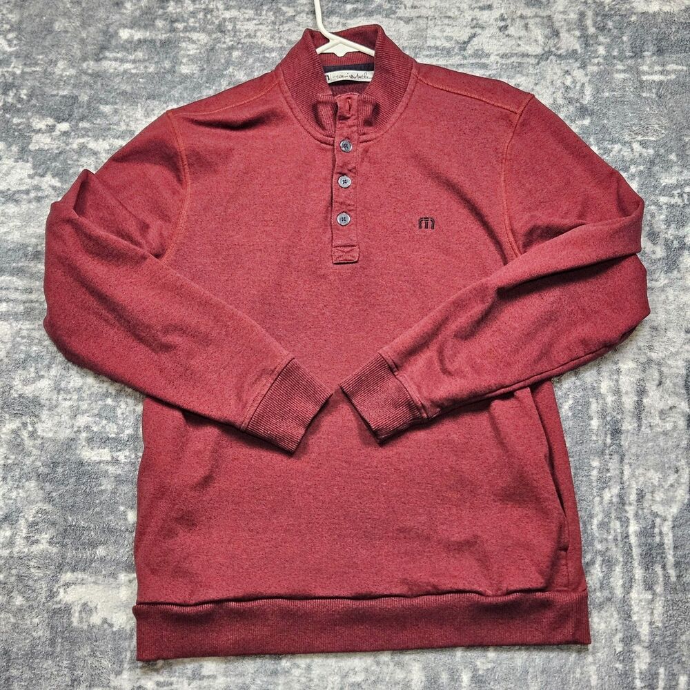 Travis Mathew Pullover Mens Large Maroon Quarter Zip Stretch Pockets Sweater